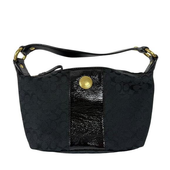Coach Signature Back Canvas Patent Demi Mini Ergo Baguette Purse Bag 41066 - Picture 1 of 16